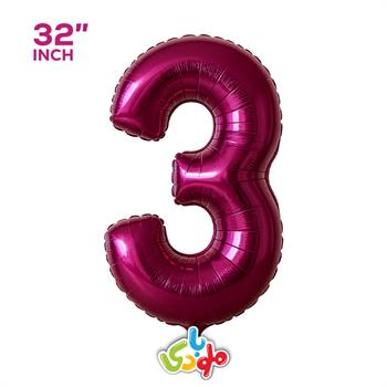 بادکنک فویلی عدد 3 سرخابی ۳۲ اینچ