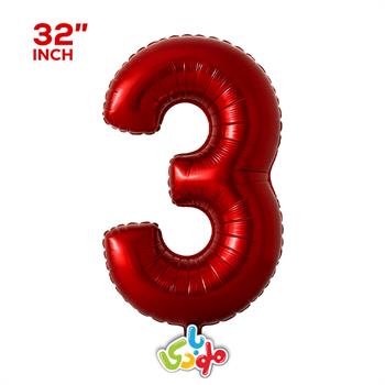 بادکنک فویلی عدد 3 قرمز 32 اینچ