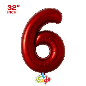بادکنک فویلی عدد 6 قرمز 32 اینچ
