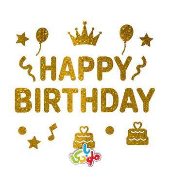 برچسب بوبو بالن happy birthday طلایی