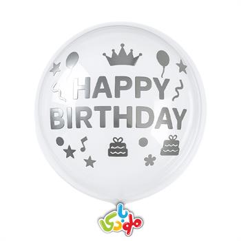 برچسب بوبو بالن happy birthday نقره ای